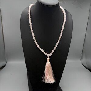 Rose Quartz Beaded Necklace Tassel Mala Design 40 inch